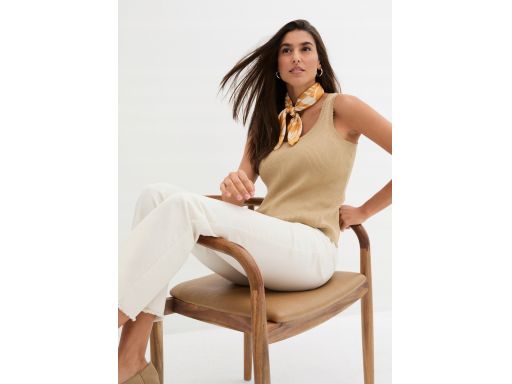 B.P.C top dzianinowy beżowy z pofalowanym dekoltem 40/42.