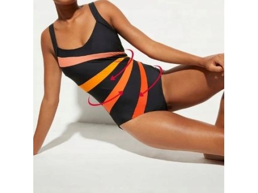 B.P.C kostium jednoczęściowy czarny w pomarańczowe paski r.46