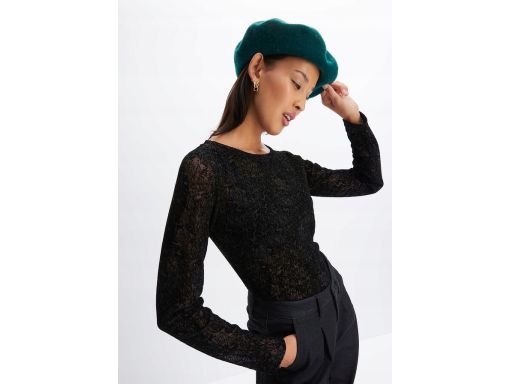 B.P.C czarna bluzka siateczkowa z flokowym nadrukiem ^32/34