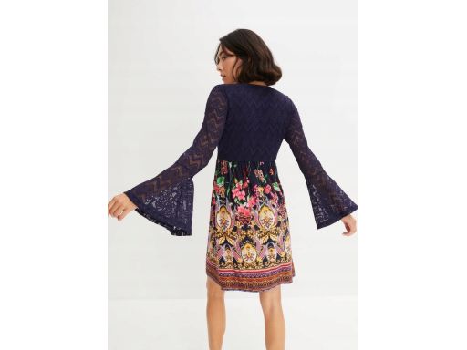B.P.C sukienka z koronką granatowa we wzory r.36/38