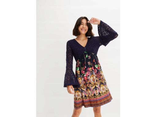 B.P.C sukienka z koronką granatowa we wzory r.36/38