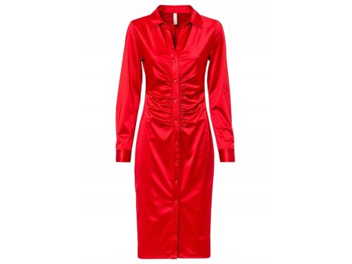 B.P.C czerwona sukienka koszulowa midi z marszczeniem 36/38.