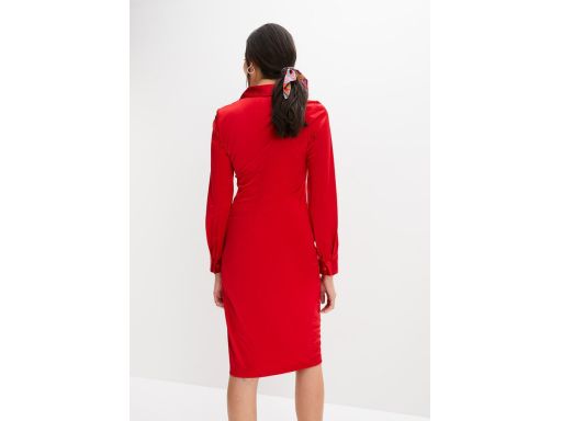 B.P.C czerwona sukienka koszulowa midi z marszczeniem 36/38.