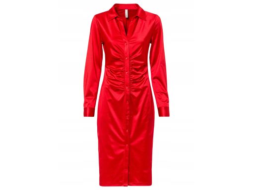 B.P.C czerwona sukienka koszulowa midi z marszczeniem 36/38.