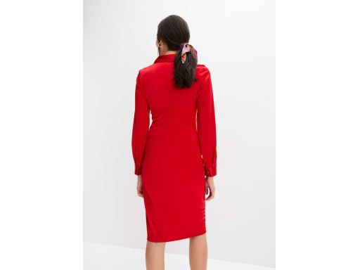 B.P.C czerwona sukienka koszulowa midi z marszczeniem 36/38.