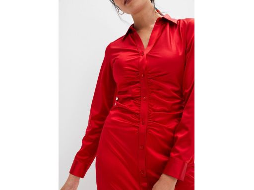 B.P.C czerwona sukienka koszulowa midi z marszczeniem 36/38.