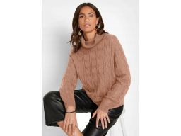 B.P.C sweter z golfem w warkocze camelowy r.36/38