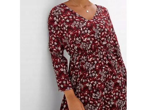 B.P.C sukienka bordowa w drobne kwiatuszki krepowana r.44/46
