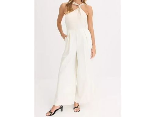 B.P.C kombinezon ecru z szerokimi nogawkami i z satynową górą 40.