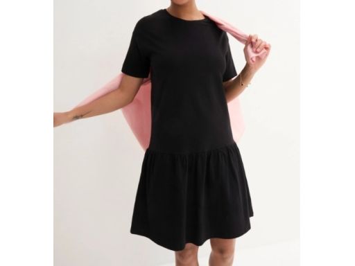 B.P.C czarna sukienka z falbanką bawełniana 52/54.