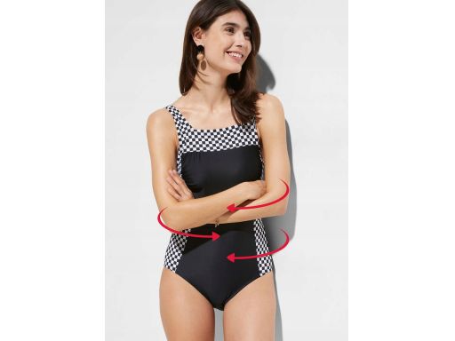 B.P.C kostium kąpielowy modelujący czarny ze wstawkami w kratkę r.50