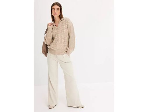 B.P.C pleciony sweter z kołnierzykiem beżowy r.44/46