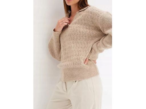 B.P.C pleciony sweter z kołnierzykiem beżowy r.44/46