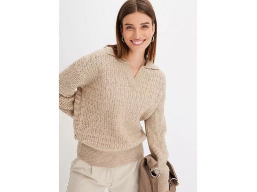 B.P.C pleciony sweter z kołnierzykiem beżowy r.44/46