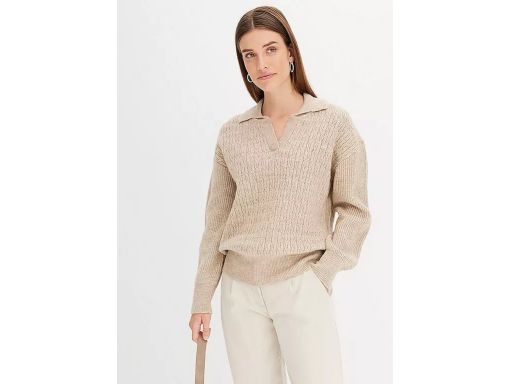 B.P.C pleciony sweter z kołnierzykiem beżowy r.44/46
