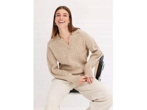 B.P.C pleciony sweter z kołnierzykiem beżowy r.44/46