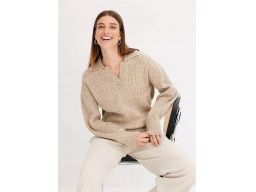 B.P.C pleciony sweter z kołnierzykiem beżowy r.44/46