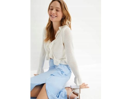 B.P.C białe bolerko dzianinowe z falbankami ^44/46