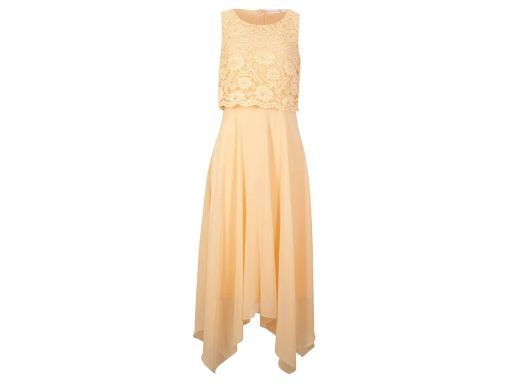 B.P.C sukienka szyfonowa asymetryczna morelowa z koronką ^44