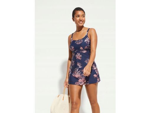 B.P.C długie tankini granatowe w kolorowe liście i figi w komplecie 44