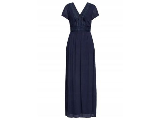 B.P.C granatowa sukienka z wiskozy z koronką długa 36.