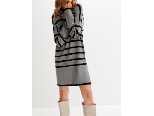 B.P.C sukienka dzianinowa szaro-czarna z golfem miękka cienka ^48/50