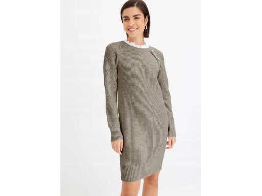 B.P.C sukienka dzianinowa ze wstawką w dekolcie i ozdobnymi guzikami 4