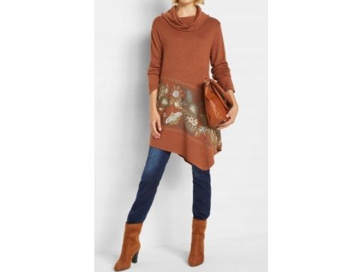 B.P.C Bluzka dzianinowa asymetryczna z golfem i nadrukiem ^36/38