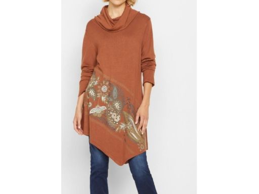 B.P.C Bluzka dzianinowa asymetryczna z golfem i nadrukiem ^36/38