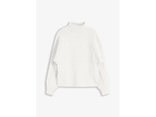 B.P.C sweter biały oversize ze stójką i warkoczami ^48/50