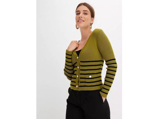 B.P.C sweter rozpinany prążkowany oliwkowy w paski 44/46.