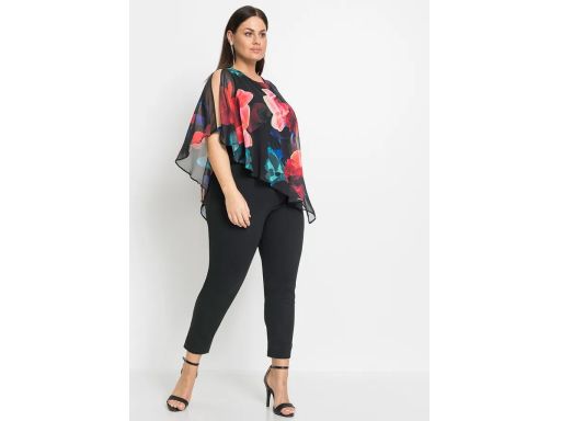 B.P.C kombinezon czarny z oryginalną warstwą szyfonową w kwiaty ^36/38