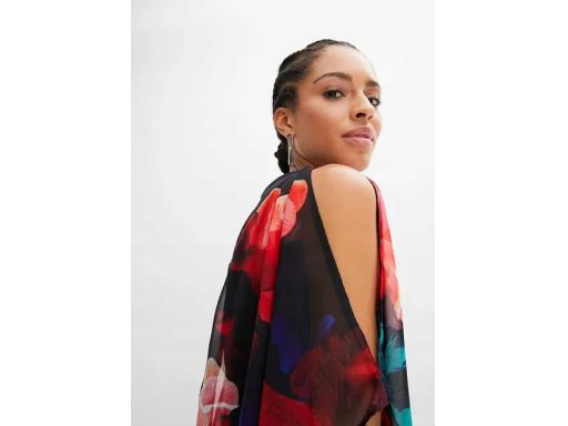 B.P.C kombinezon czarny z oryginalną warstwą szyfonową w kwiaty ^36/38