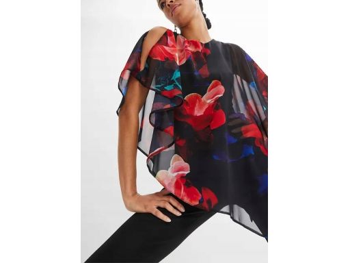 B.P.C kombinezon czarny z oryginalną warstwą szyfonową w kwiaty ^36/38