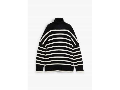 B.P.C sweter oversize z rozcięciami po bokach czarno-biały w paski ^40