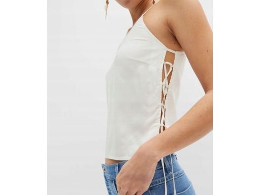 B.P.C satynowy top śmietanowy SEXY z wiązaniem ^42