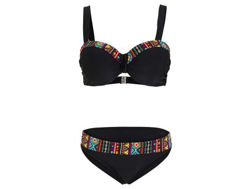 Bikini na fiszbinach usztywniane czarne ze wzorkiem 40 (80F).