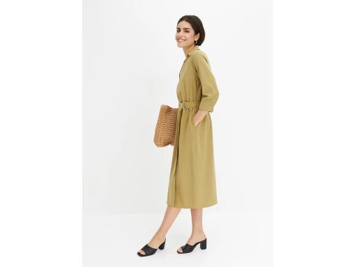 B.P.C sukienka koszulowa midi zielona oliwkowa ^46