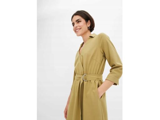 B.P.C sukienka koszulowa midi zielona oliwkowa ^46