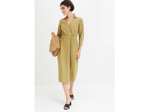 B.P.C sukienka koszulowa midi zielona oliwkowa ^46
