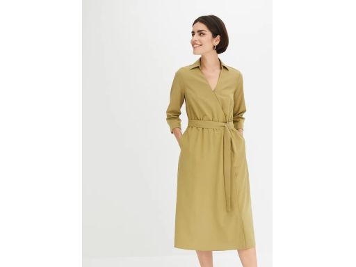 B.P.C sukienka koszulowa midi zielona oliwkowa ^46