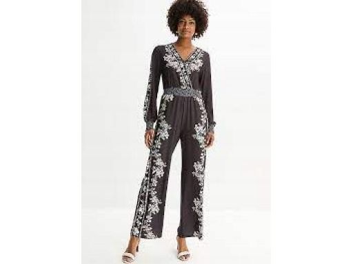 B.P.C czarny kombinezon z ecru nadrukiem ^44/46