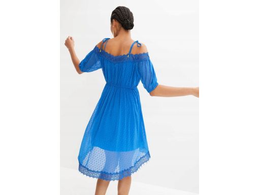 B.P.C niebieska sukienka z koronką asymetryczna dłuższy tył r.42