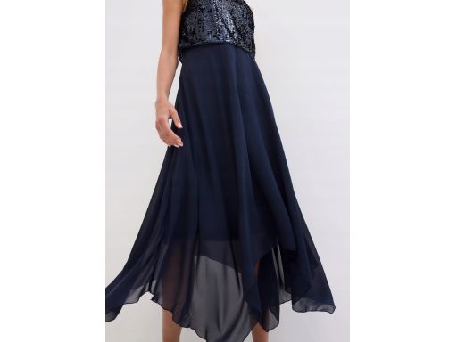 B.P.C granatowa sukienka wieczorowa asymetryczna z cekinami ^48