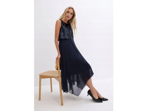 B.P.C granatowa sukienka wieczorowa asymetryczna z cekinami ^48