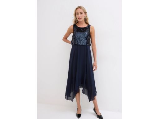 B.P.C granatowa sukienka wieczorowa asymetryczna z cekinami ^48