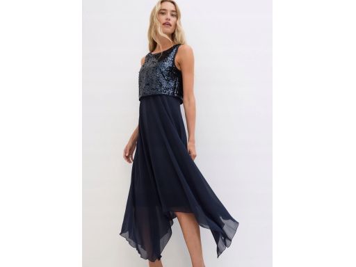 B.P.C granatowa sukienka wieczorowa asymetryczna z cekinami ^48