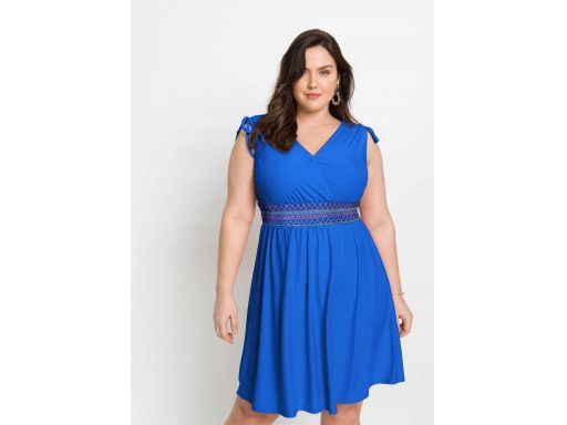 B.P.C niebieska sukienka letnia z haftowanym szerokim pasem ^36/38