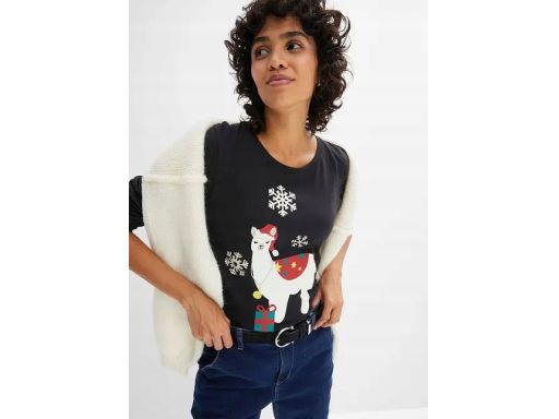 B.P.C bluzka czarna z nadrukiem świąteczna r.44/46