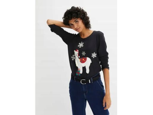 B.P.C bluzka czarna z nadrukiem świąteczna r.44/46